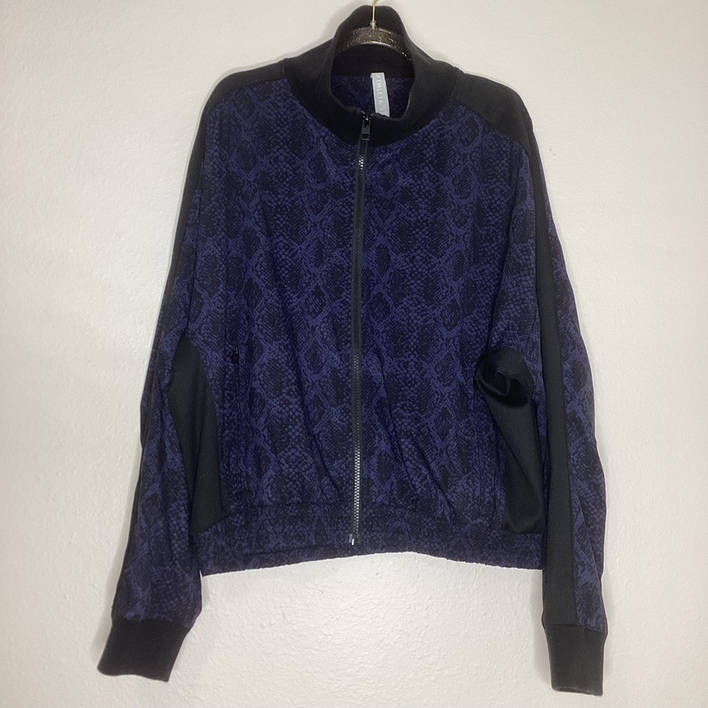 Athleta Blue Brooklyn Track Bomber Reptile Print M